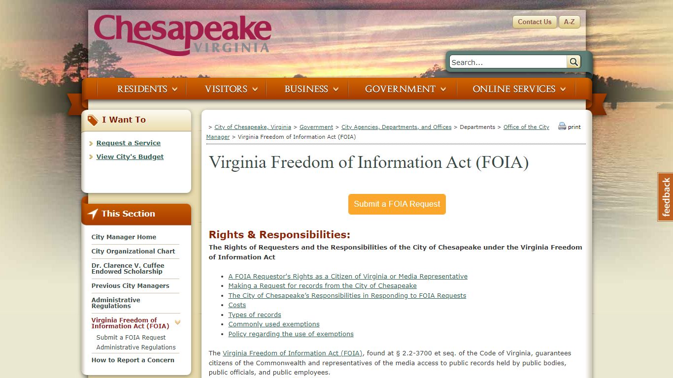 Virginia Freedom of Information Act (FOIA) - Chesapeake, Virginia